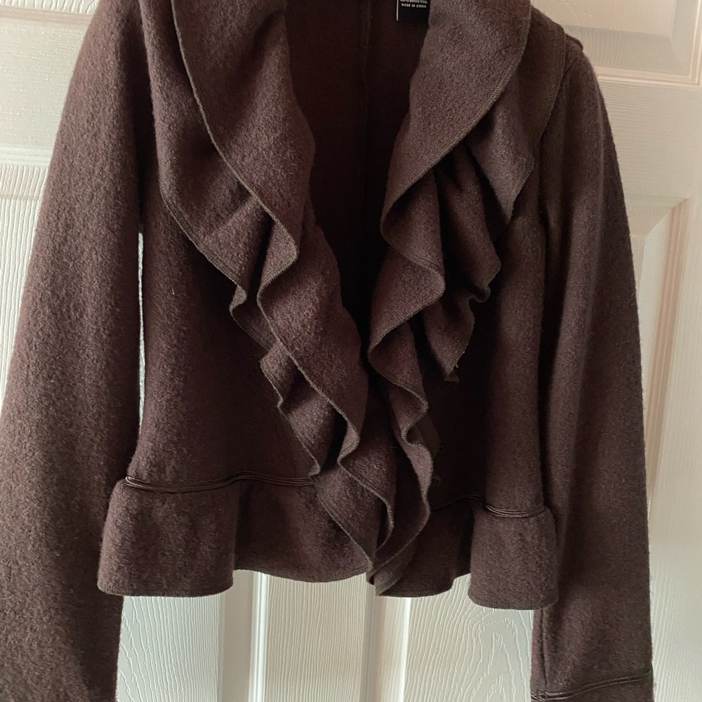 Saks Fifth Avenue Chocolate Ruffled Cardigan
